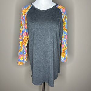 Womens LuLaRoe Randy 3/4 sleeve top t-shirt multicolor floral size XL.